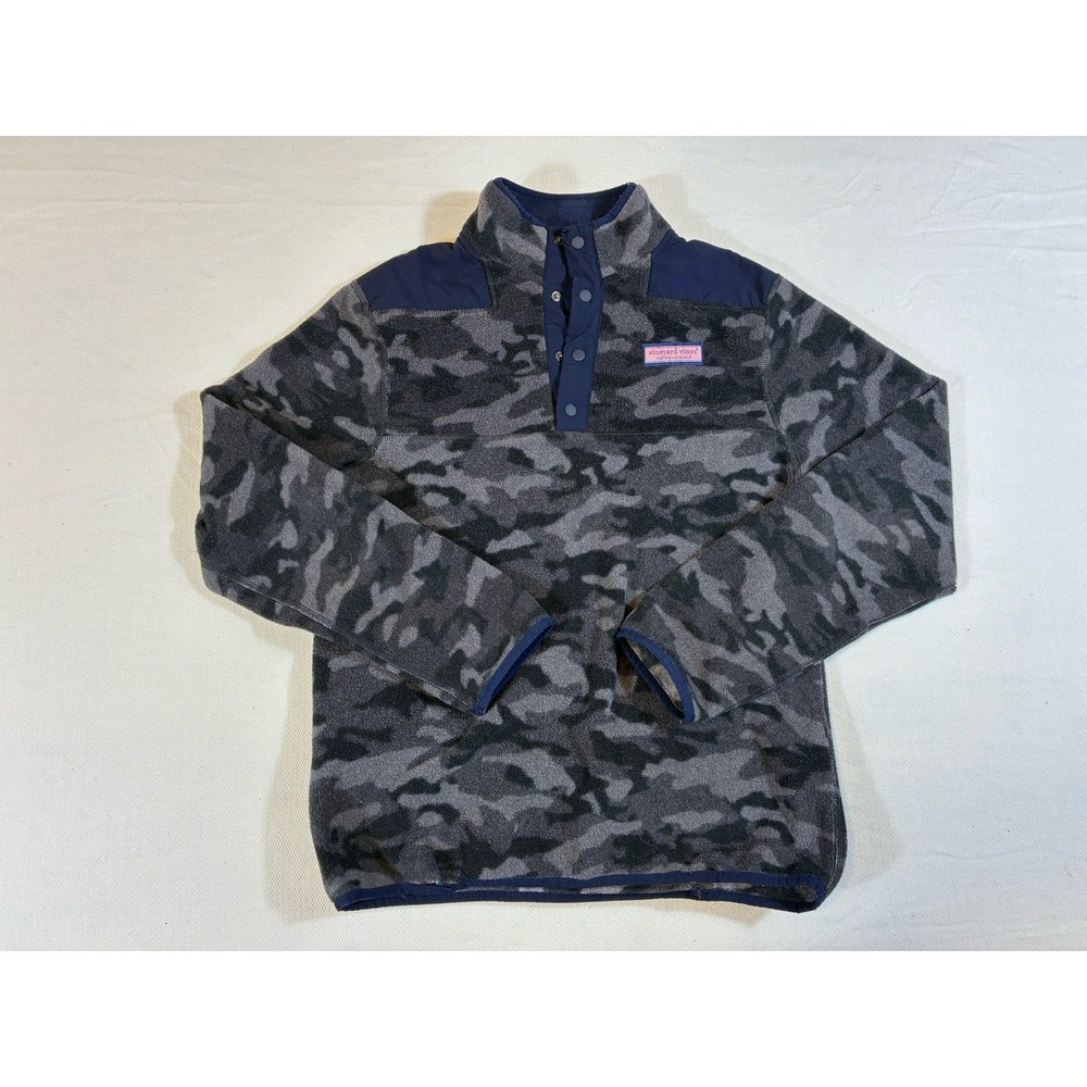 Vineyard Vines Men's Small Gray Camo The Shep Shirt Quarter Snap Fleece Pullover